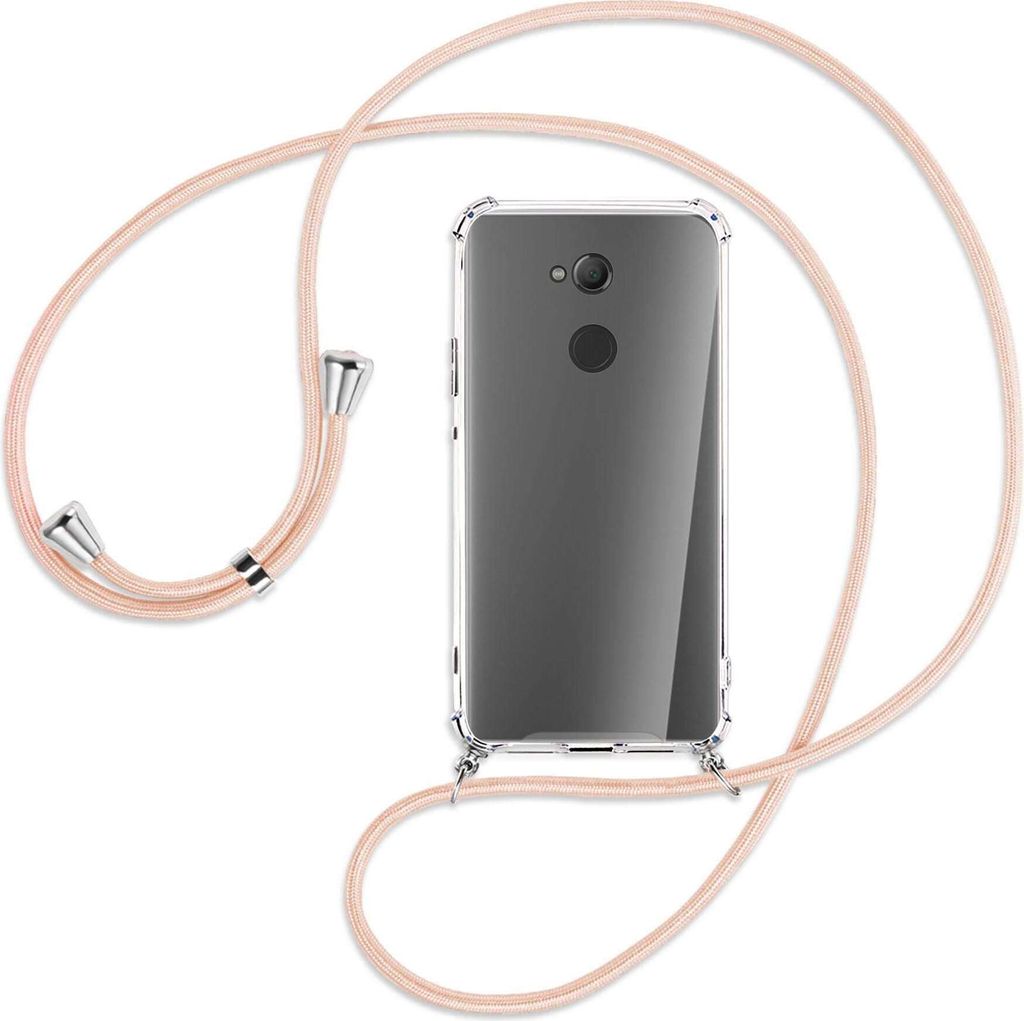 Handykette Backcover-Schutzhülle mit Band (Metall silberfarben) für Sony Xperia XA2 Ultra - rose peach
