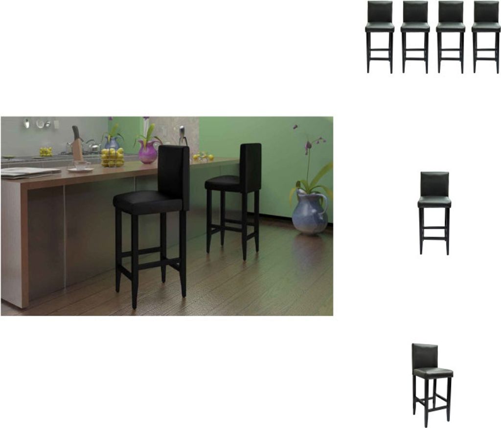 vidaXL Barshocker 4 Stk. Schwarz Kunstleder - Barhocker