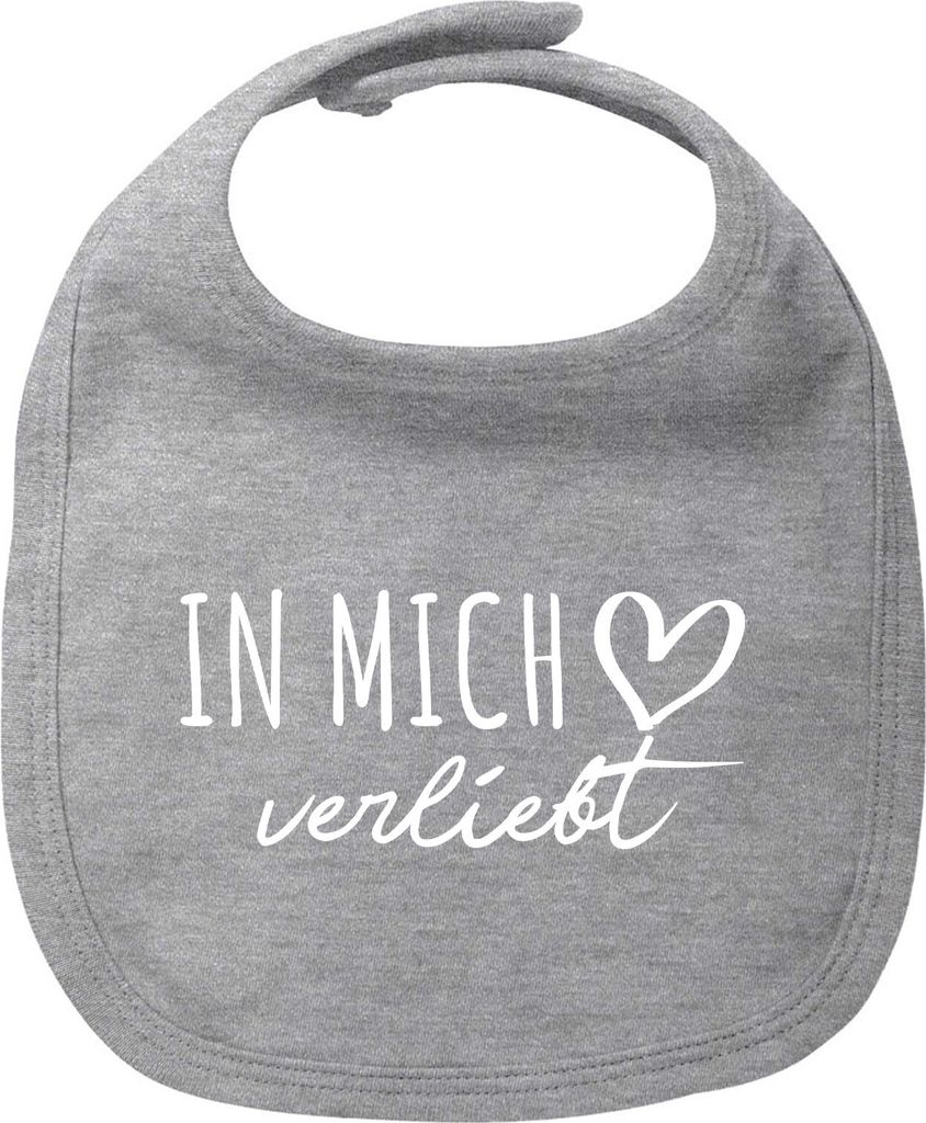 Huuraa Baby Lätzchen In mich verliebt Heather Grey Klettverschluss Baumwolle Latz Geschenkidee