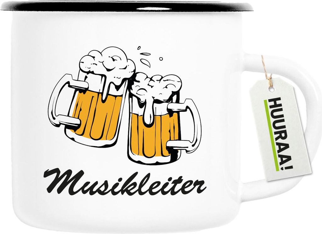 Huuraa Emaille Tasse Musikleiter Spielmannszug 300ml Vintage Campingbecher Geschenkidee