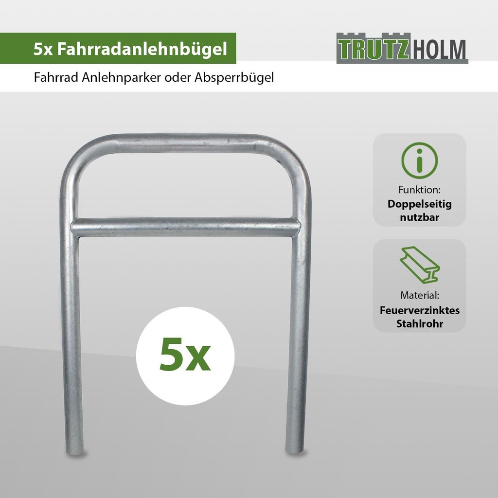 5 x Fahrradanlehnbügel 78 x 115 cm Stahl feuerverzinkt Ø 60 mm grau Einbetonieren Fahrradständer Parker Typ H