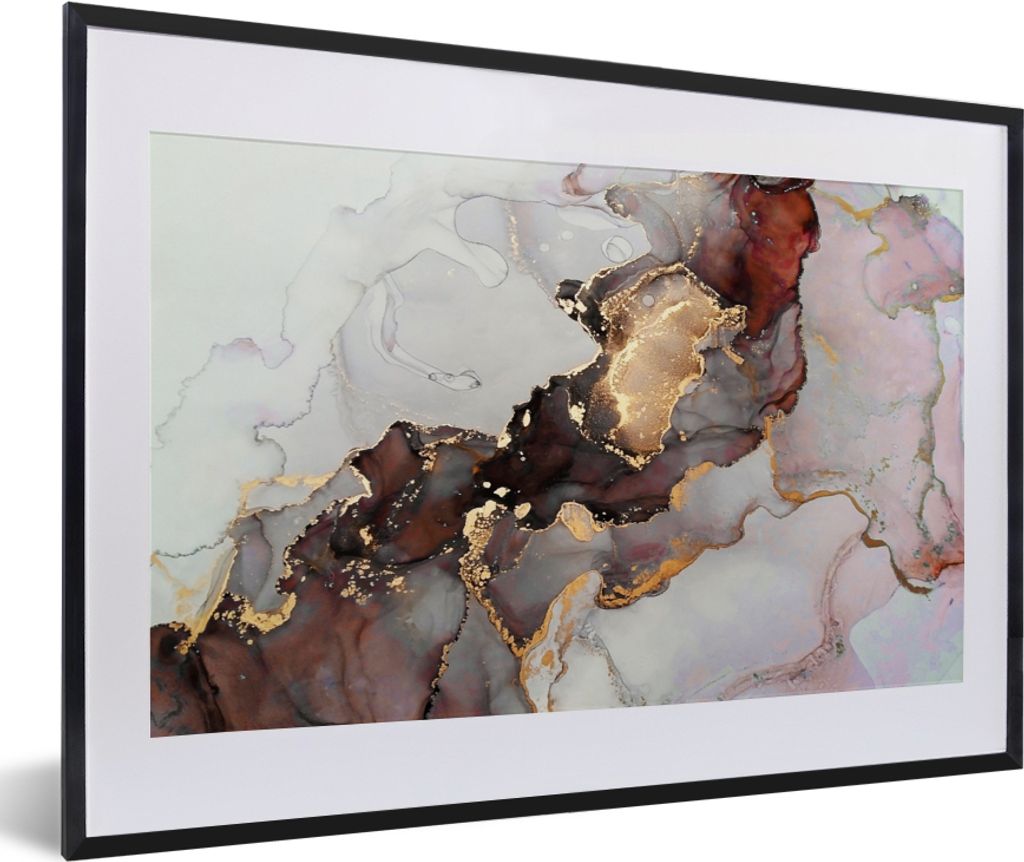 MuchoWow Gerahmtes Poster Rot - Marmor - Gold 60x40 cm - Poster mit Schwarzem Bilderrahmen Wandposter Rahmen Foto Bilder - Schlafzimmer - Plakat ...