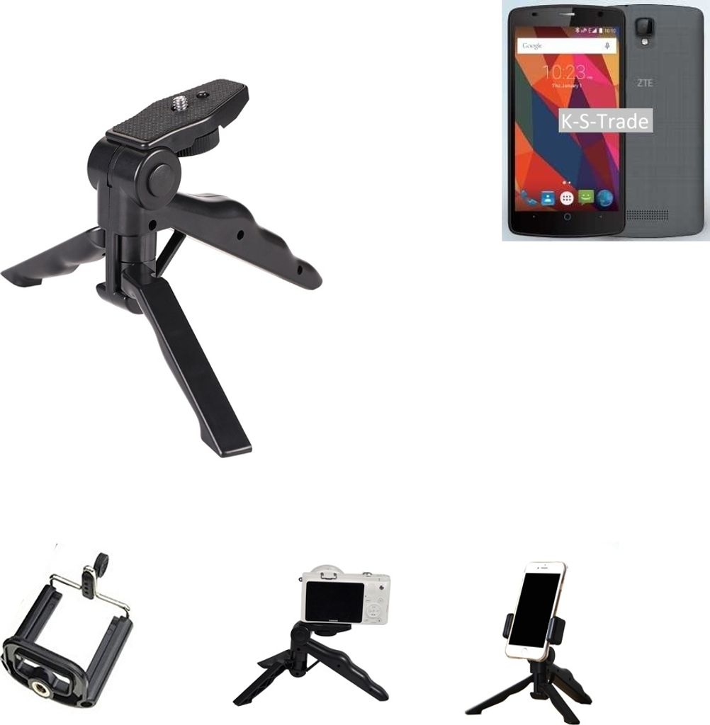 K-S-Trade Stativ Tisch-Ständer Dreibein Handy-Stativ Ständer kompatibel mit ZTE Blade L5 Mini-Stativ Smartphone Tripod Handy-Stativ aus Plastik