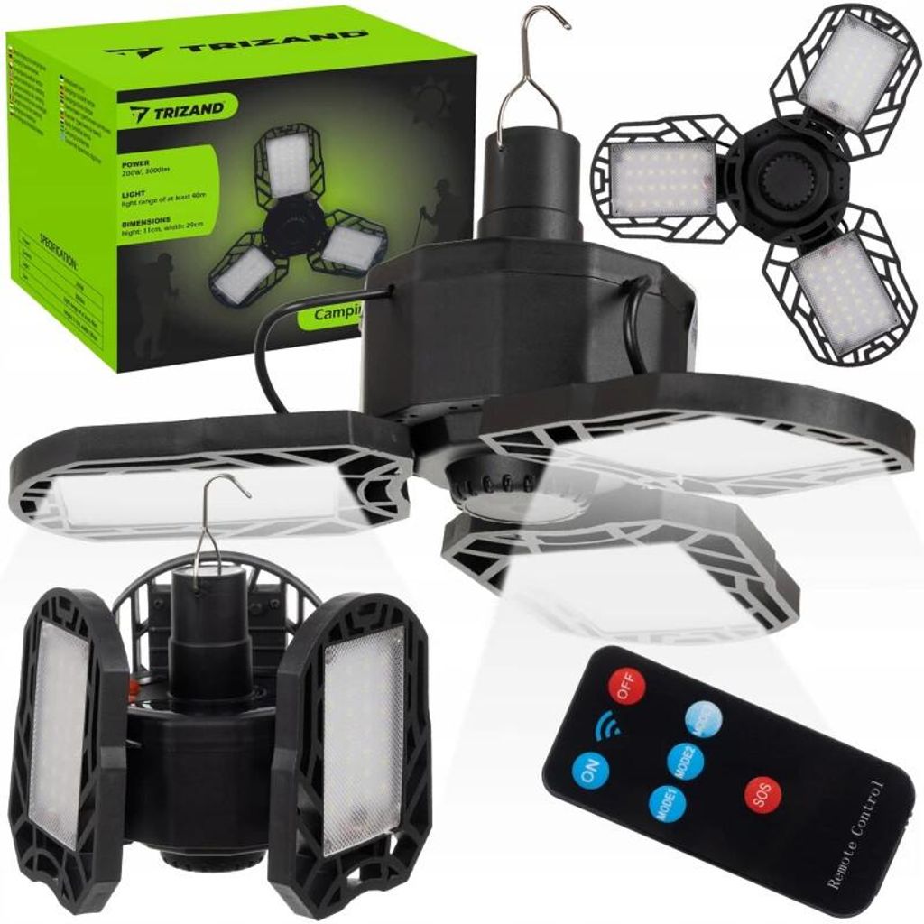 Trizand 23959 Camping-Solarlampe mit Haken, 6000 K, 3000 Produktbild 