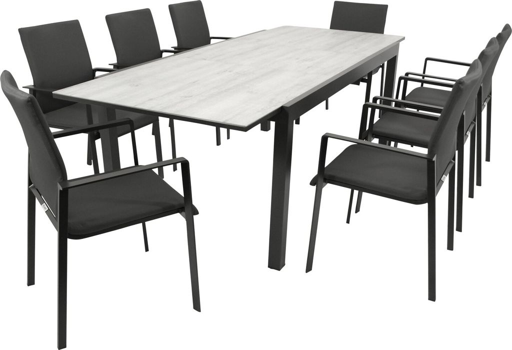Garnitur FARO 9-teilig, Alu + Glas + Kunstgewebe dunkelgrau