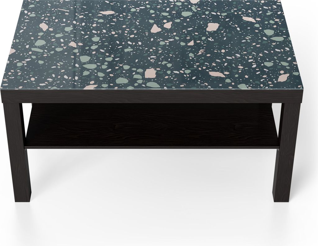 DEQORI Couchtisch 90x55 cm Schwarz 'Grüner Terrazzo' Glas Beistelltisch Glastisch modern