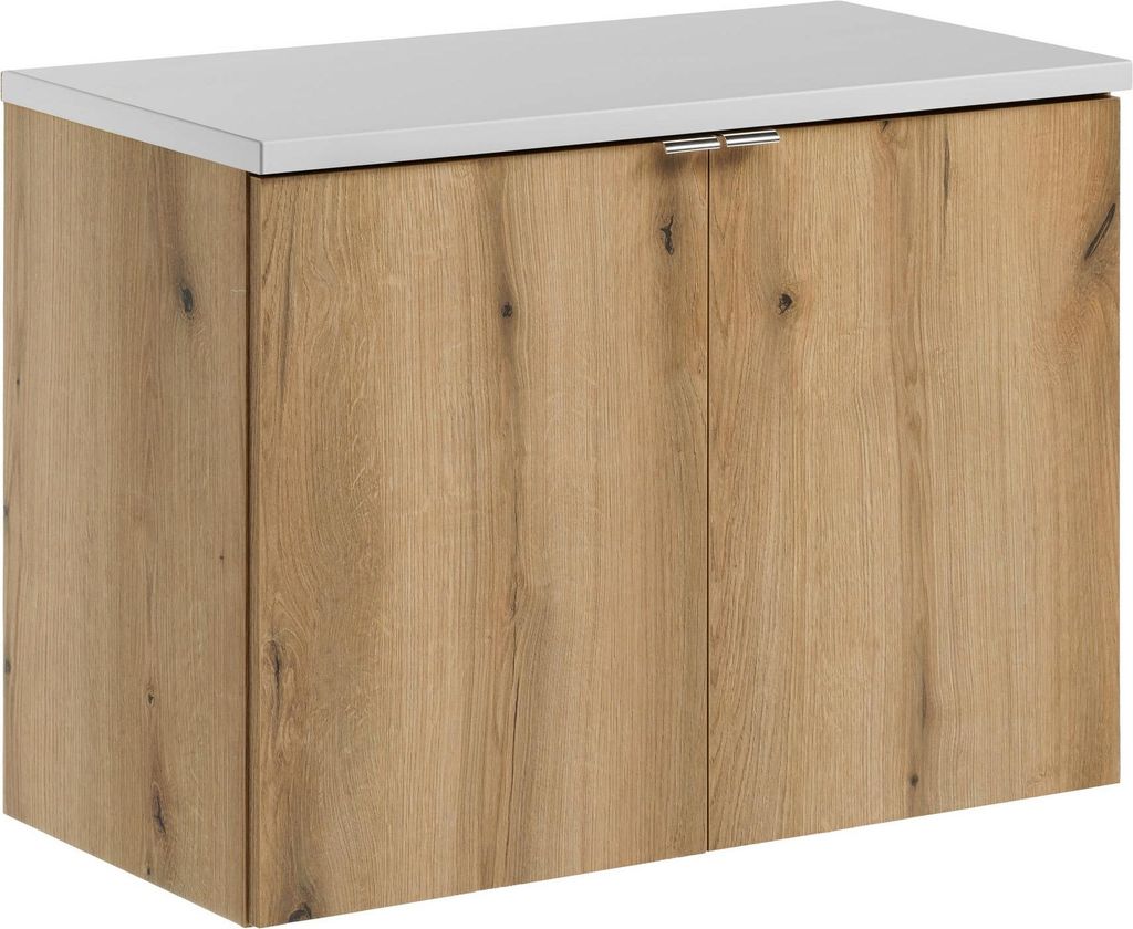 FURNLUX Waschtischunterschrank Nova Eiche Und Weiss Und Silber 80cm / Hauptfarbe: Beige / Abmessungen: 80 x 59 x 40 cm