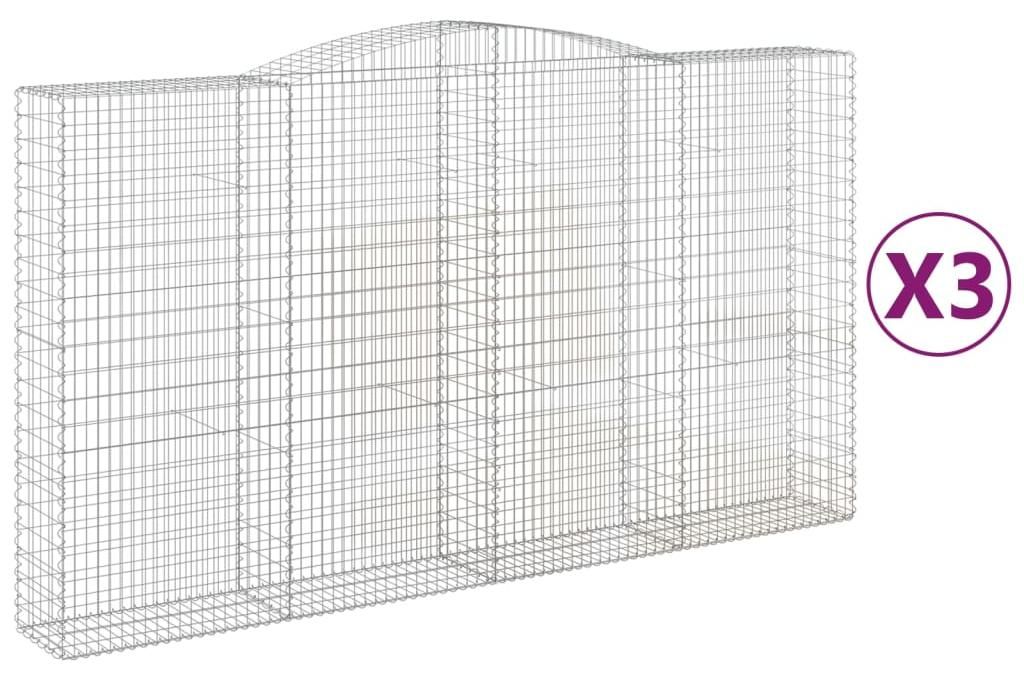 vidaXL Gabionen mit Hochbogen 3 Stk. 400x50x220/240cm Verzinktes Eisen