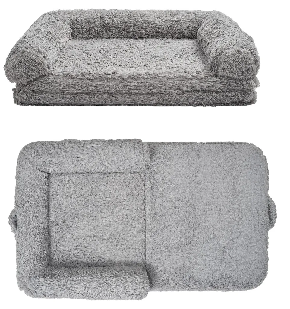 Panier pour chien rectangle gris foncé à mémoire de forme ergonomique