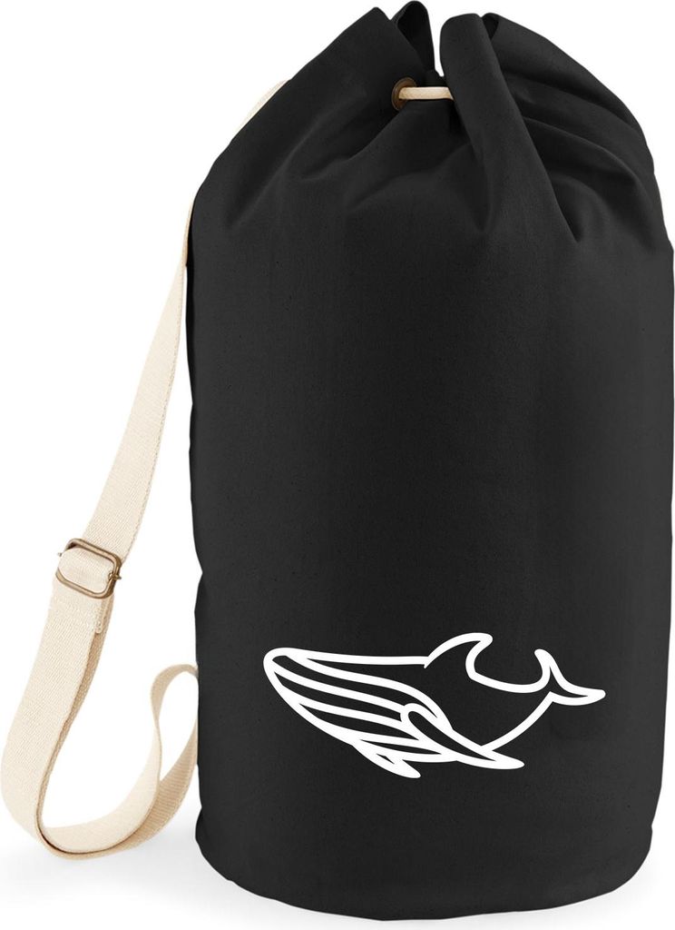 Huuraa Seesack Blauwal Silhouette 20 Liter Black Baumwolle Rucksack Geschenkidee