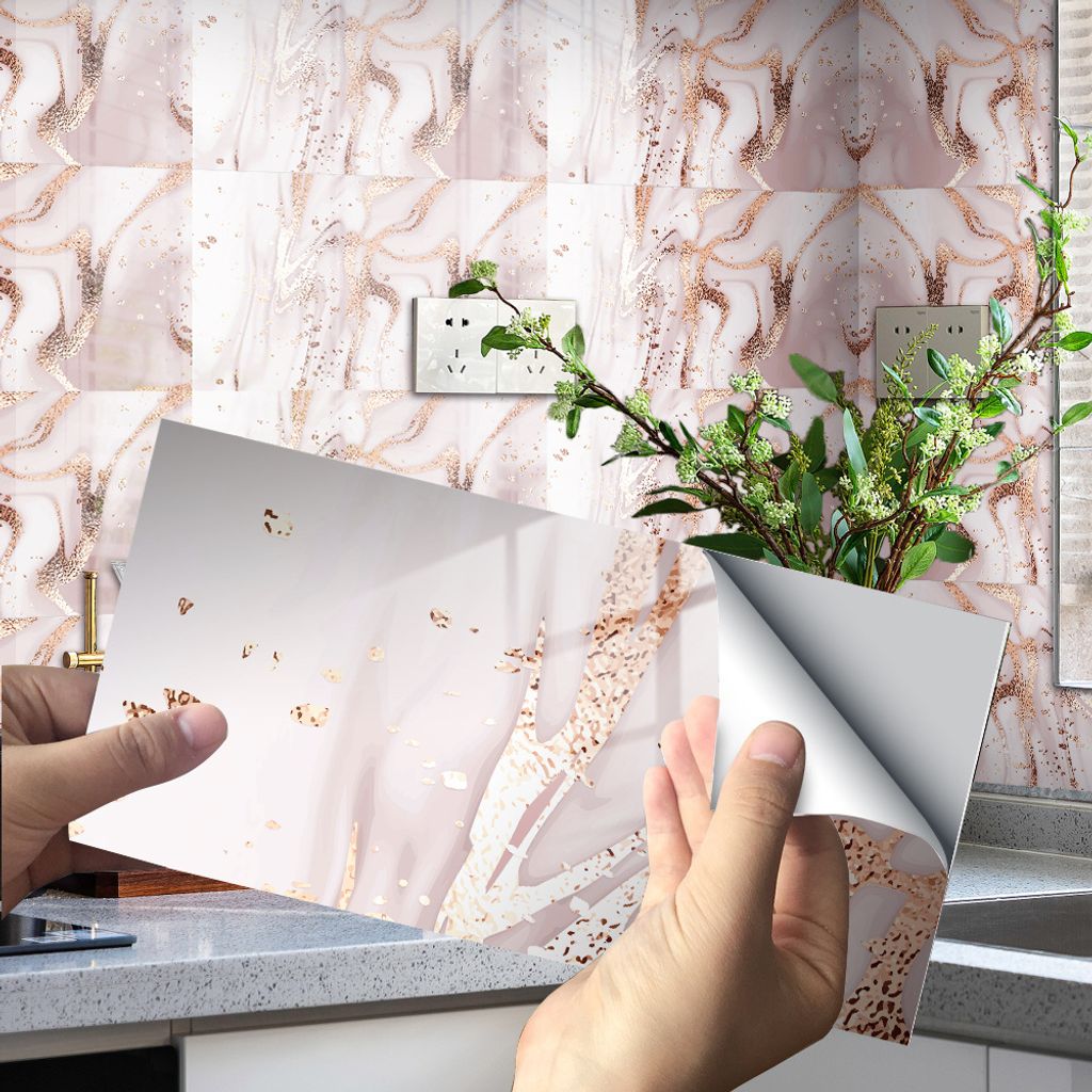 COOL-i Fliesenaufkleber 4 Stück PVC 30×15cm für Küche, Bad, Dusche, Marmormuster Steinoptik