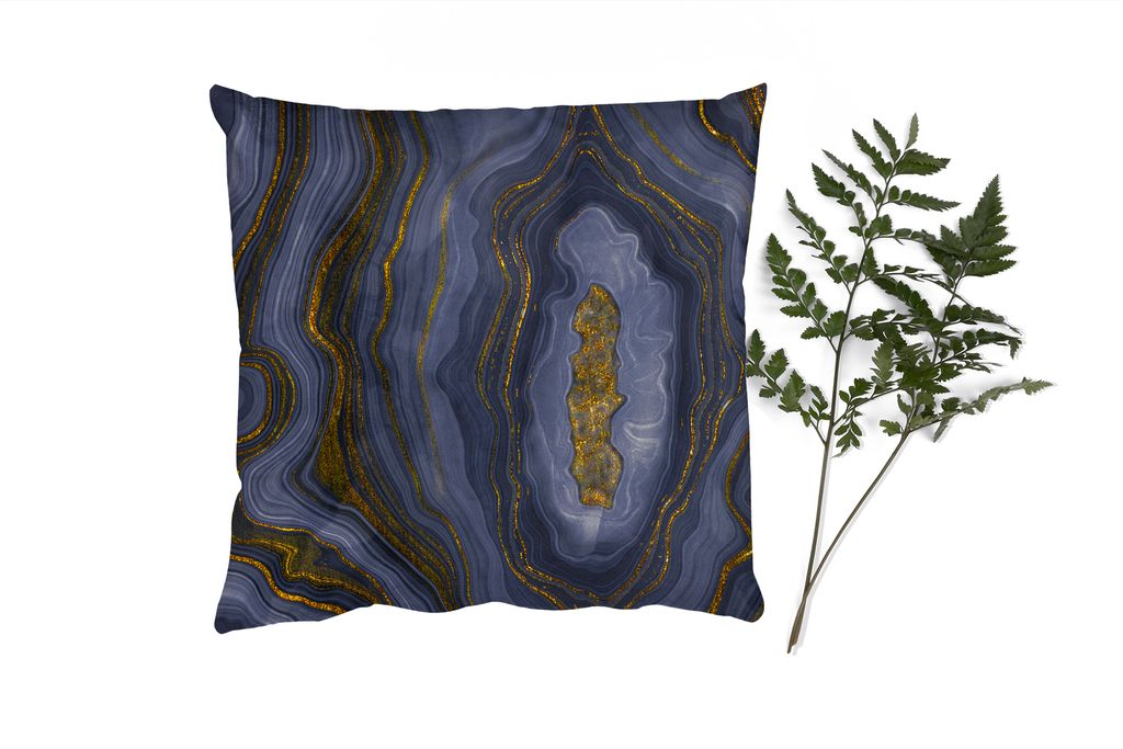 MuchoWow Zierkissen Sofakissen Wohnzimmer Dekokissen 45x45 cm Geode - Achat - Schwarz & Gold - Schlafpolster - Polster für das Sofa