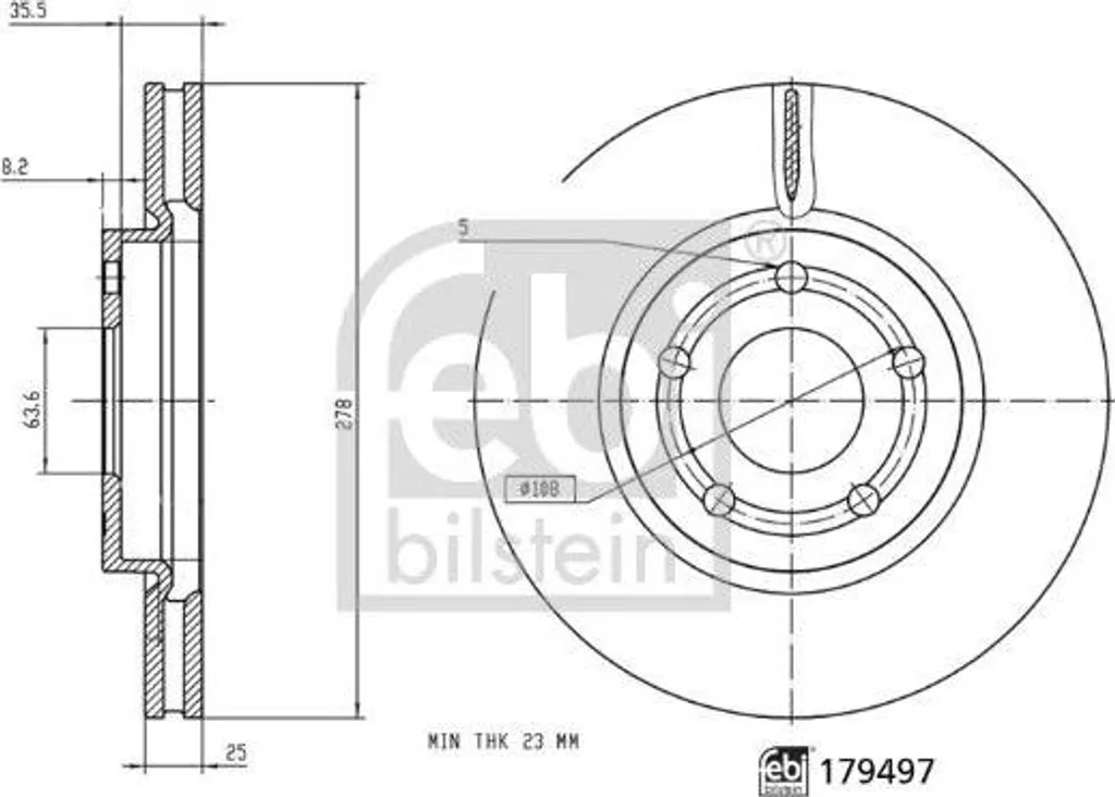 Disque de frein 179497 FEBI BILSTEIN contre vibrations freinage Puma