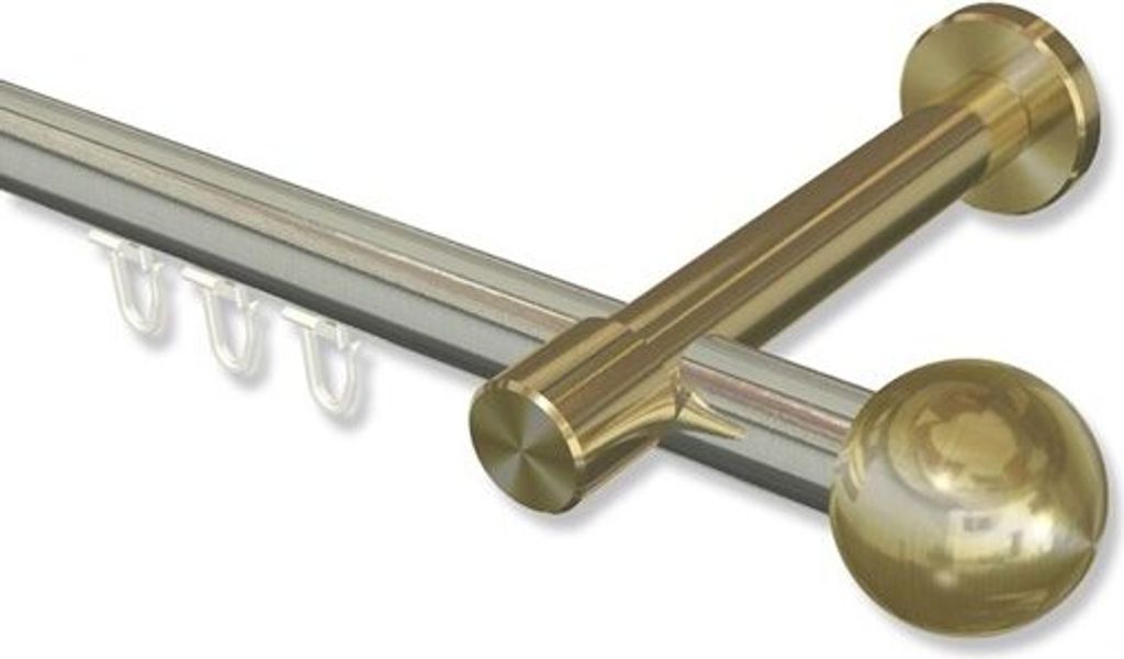 Interdeco Innenlaufstange, Gardinenstange mit Innenlauf Edelstahl-Optik / Messing-Optik Modell Prestige Luino, 20 mm Ø 1-läufig, 200 cm