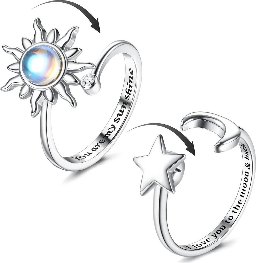 Adramata Set di 2 anelli Fidget Girasole d'argento Donna Immagine del prodotto 