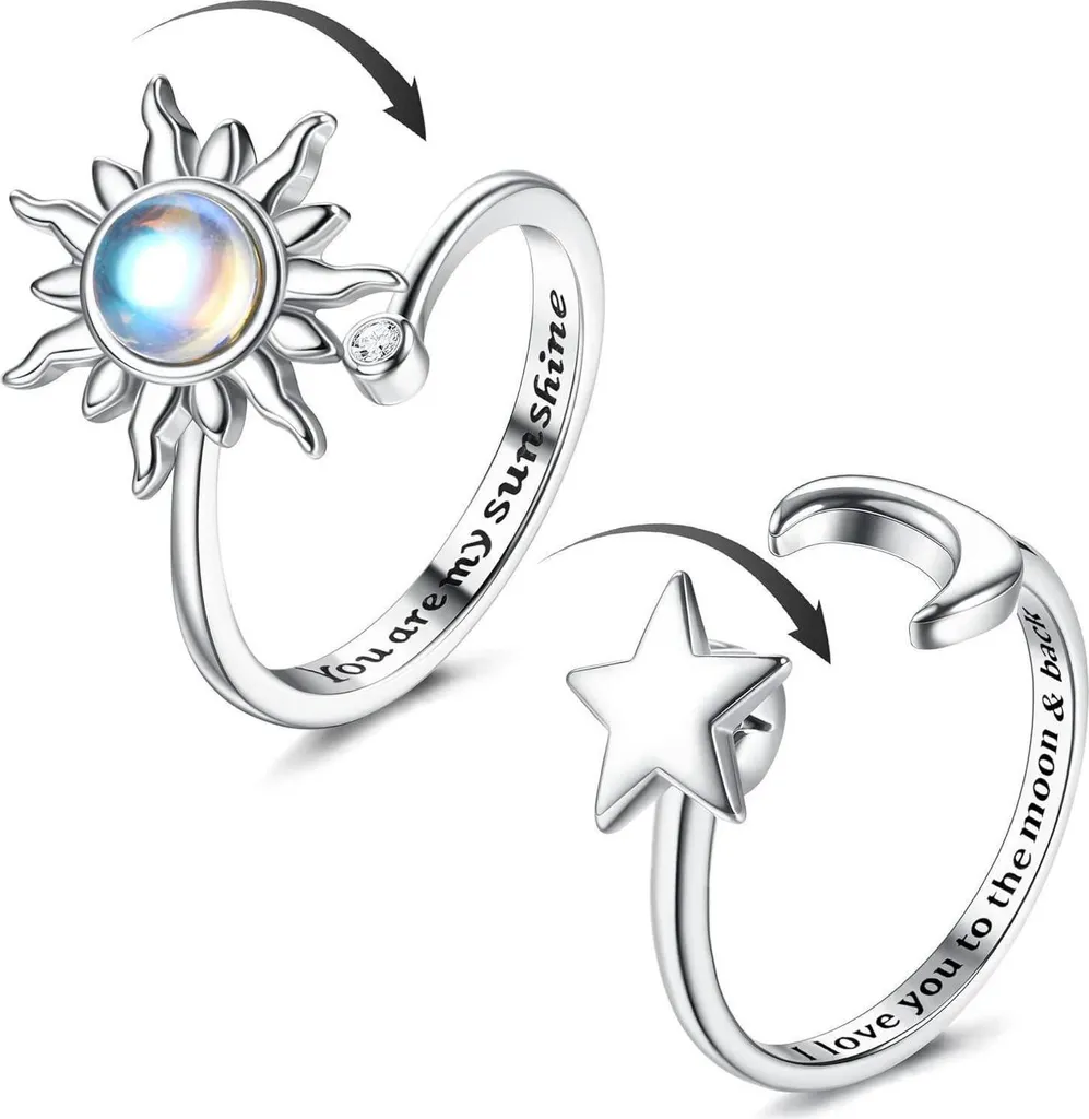 Dites Adieu à l'Anxiété : Bague Anti Stress Femme Tournesol Argent x2