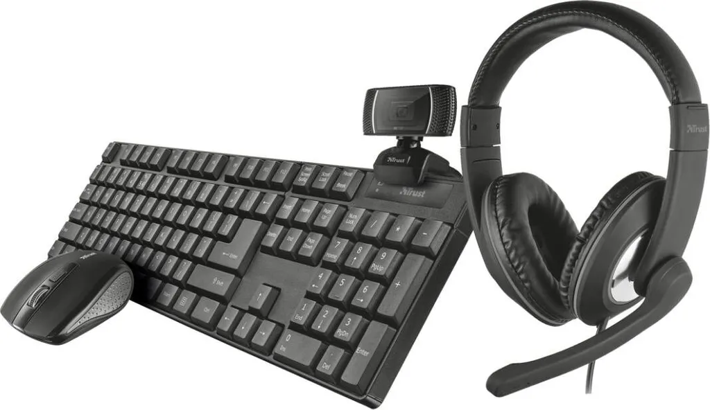 Kit Télétravail Trust Clavier Souris Casque et Webcam pour le Bureau