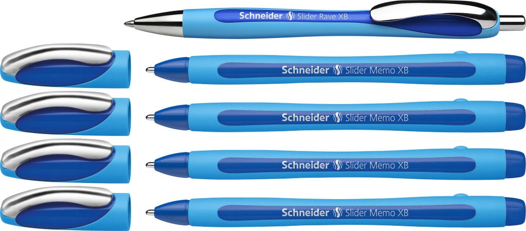Schneider Etui 4x Kugelschreiber Memo + 1x Rave blau Produktbild 