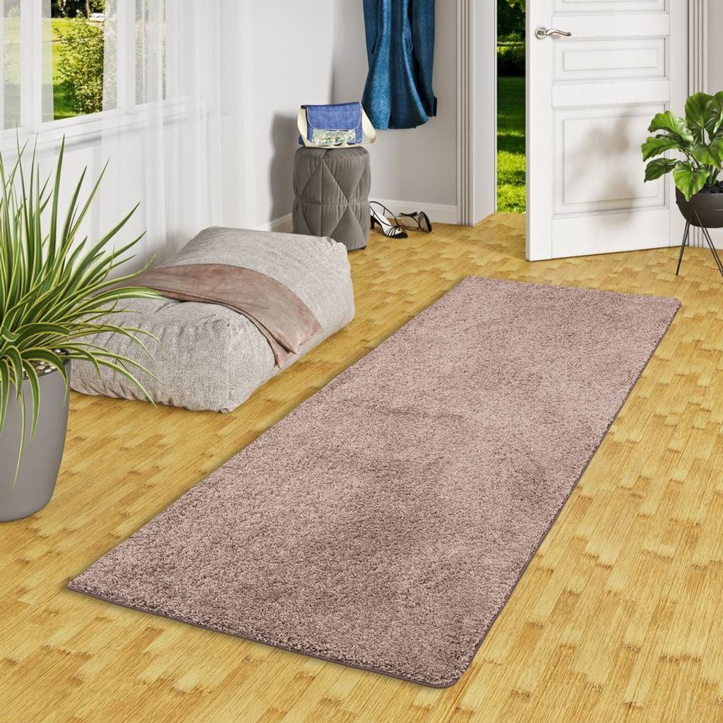 Luxus Läufer Hochflor Langflor Teppich Milano Mauve, Größe:80x320 cm