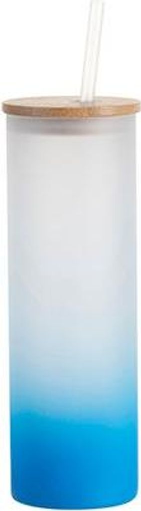 Glas für Sublimation in LIGHT-BLUE mit Bambus Deckel - 500ml - satiniert