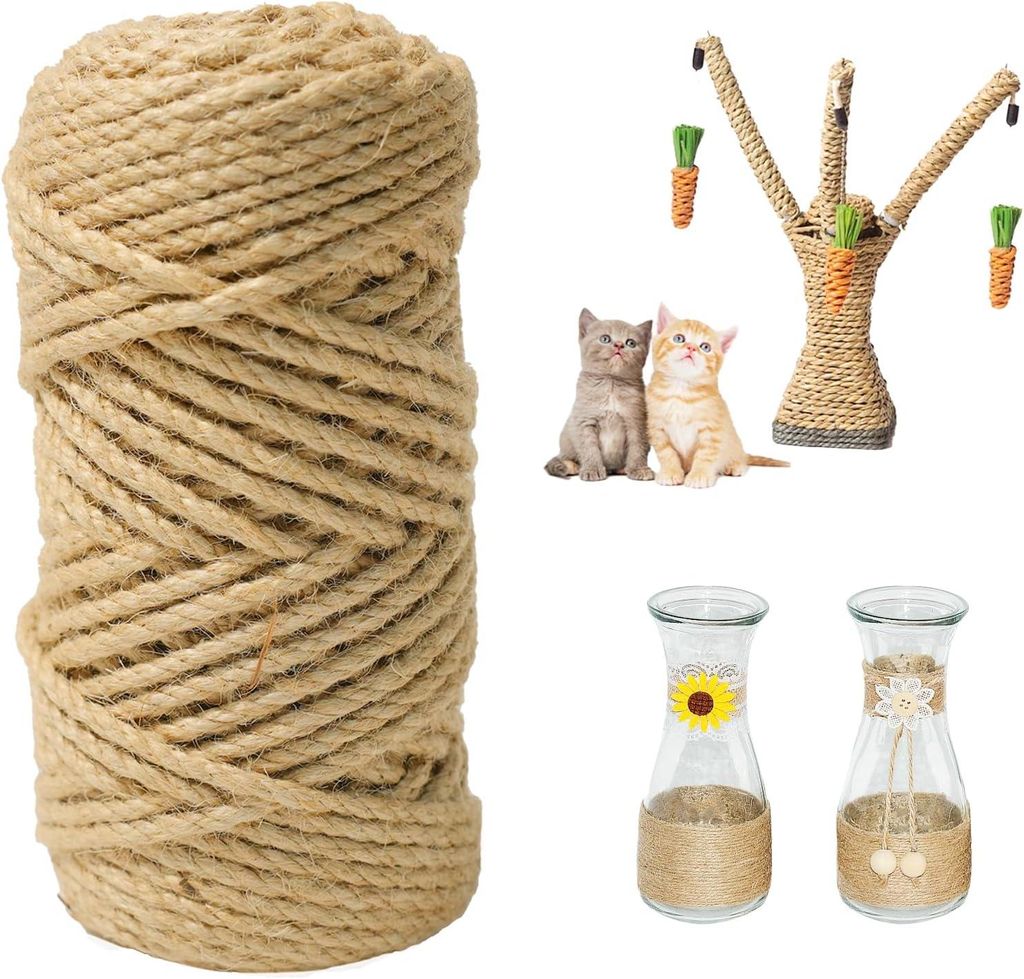 Naturjuteseil – 50 m – 4 mm – Reißfestes Naturjuteseil – Natursisalseil für Katzenbäume – Gartenseil – DIY-Seil für Bastelarbeiten ...