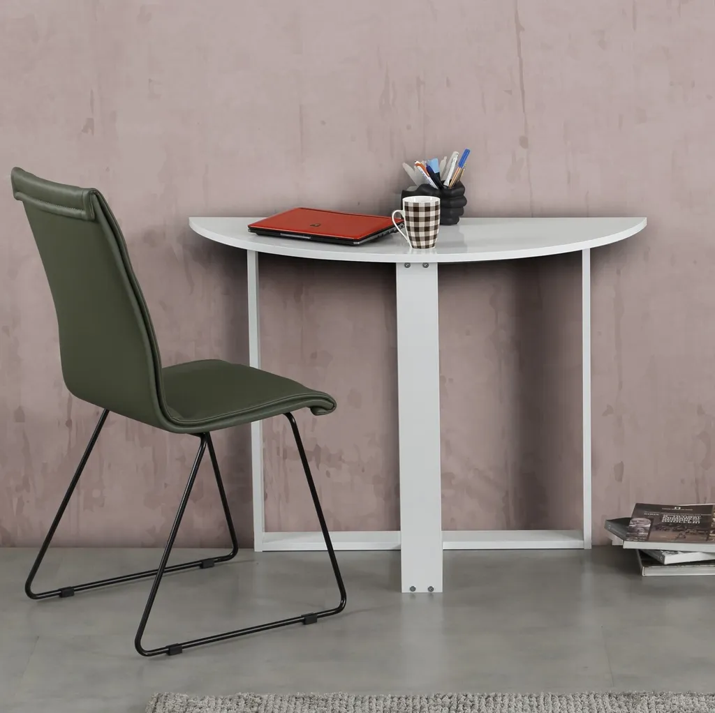 Bureau Compact Blanc Brillant 106 cm Skye Decor pour Petit Espace Studio