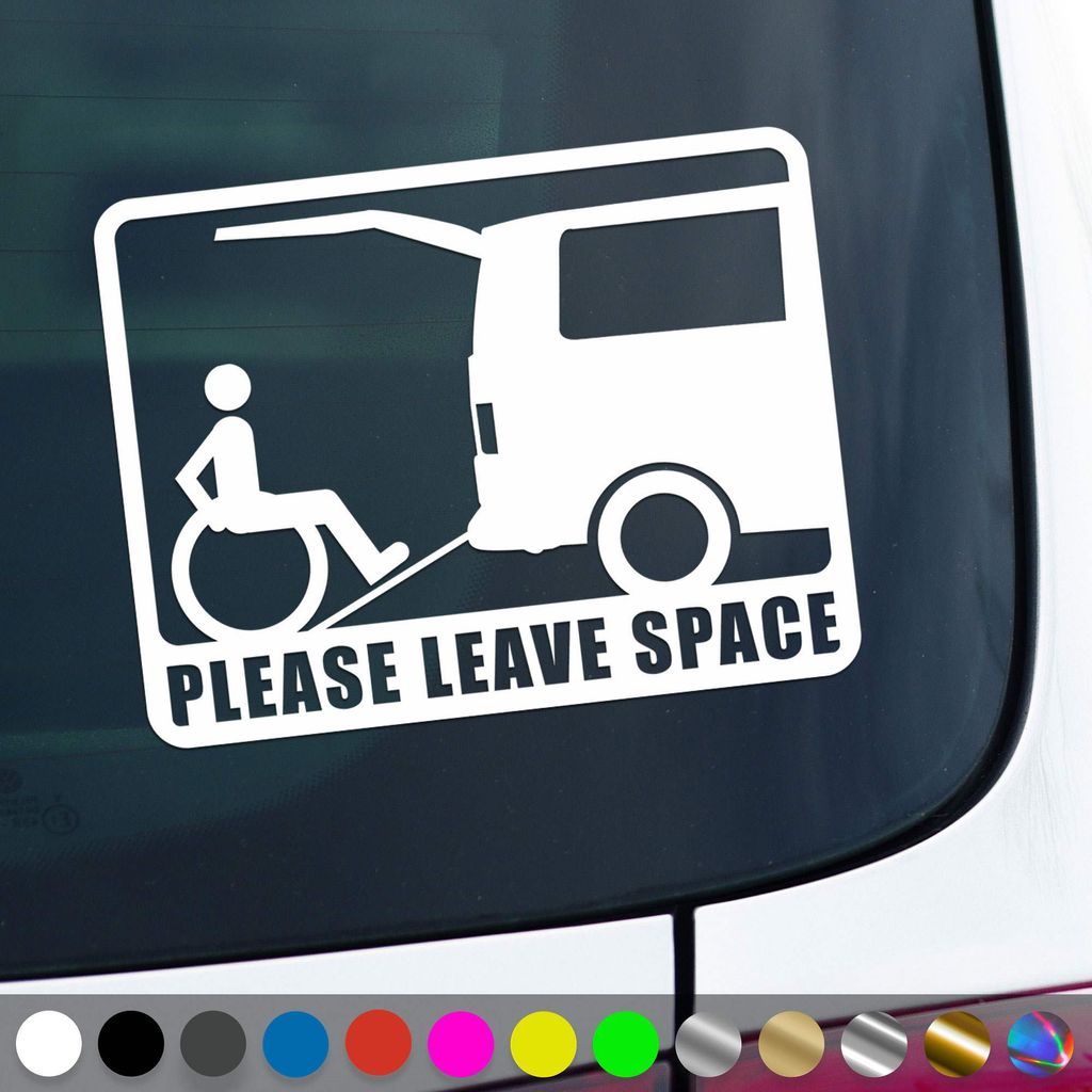 PantherPixel Rollstuhl Aufkleber Rampe Behindert Abstand Halten Sticker Auto Geschenkidee Farbe Weiss