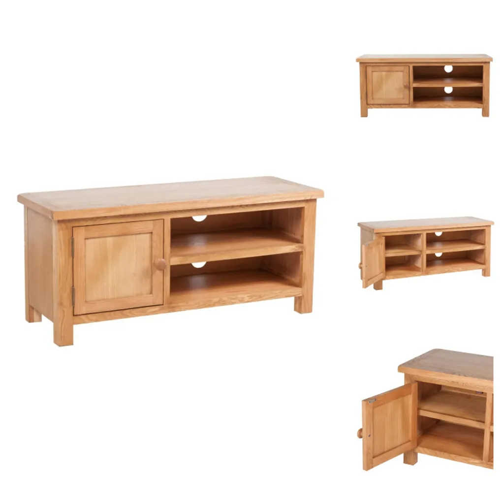 Banc TV en Bois de Chêne Massif 103 cm - Meuble de Salon Scandinave