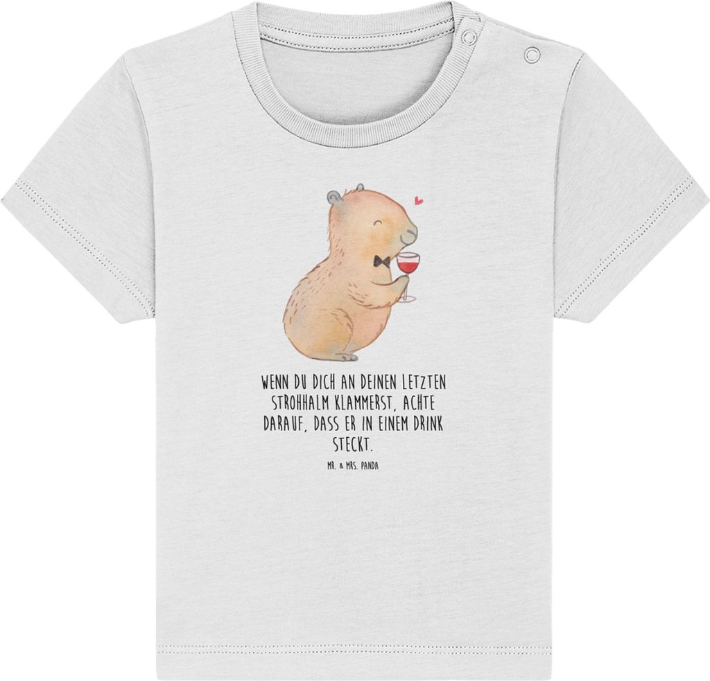 Mr. & Mrs. Panda Organic Baby Shirt Capybara Wein 6. - 12. Monat - Weiß - Geschenk, , Kinder Top, Kunstwerk, Weinliebhaber, Babyshirt, Stilvolles,...