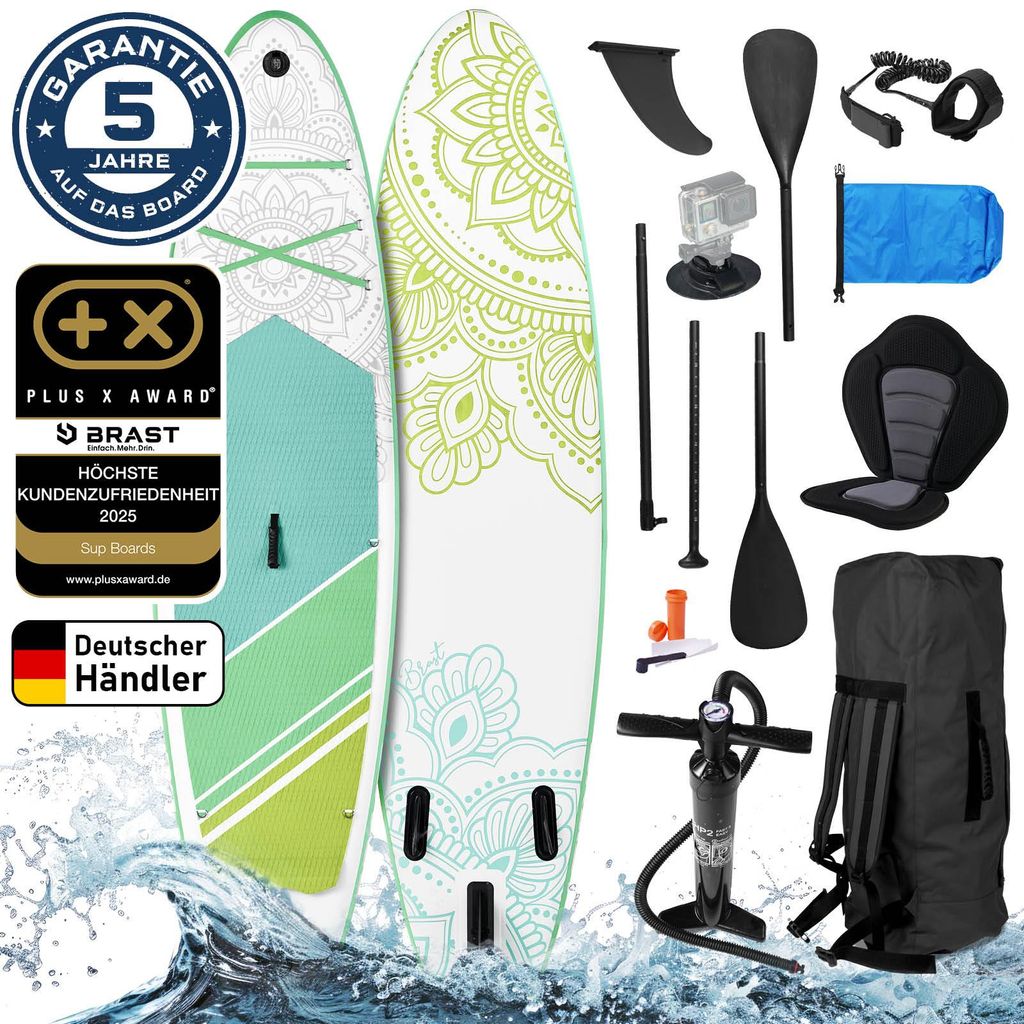 BRAST SUP Board Lady | Aufblasbares Stand up Paddle Set für Frauen | 300cm | inkl. Sonderzubehör | 2in1 Paddel Kajak-Sitz Action-Cam-Halterung Fu...