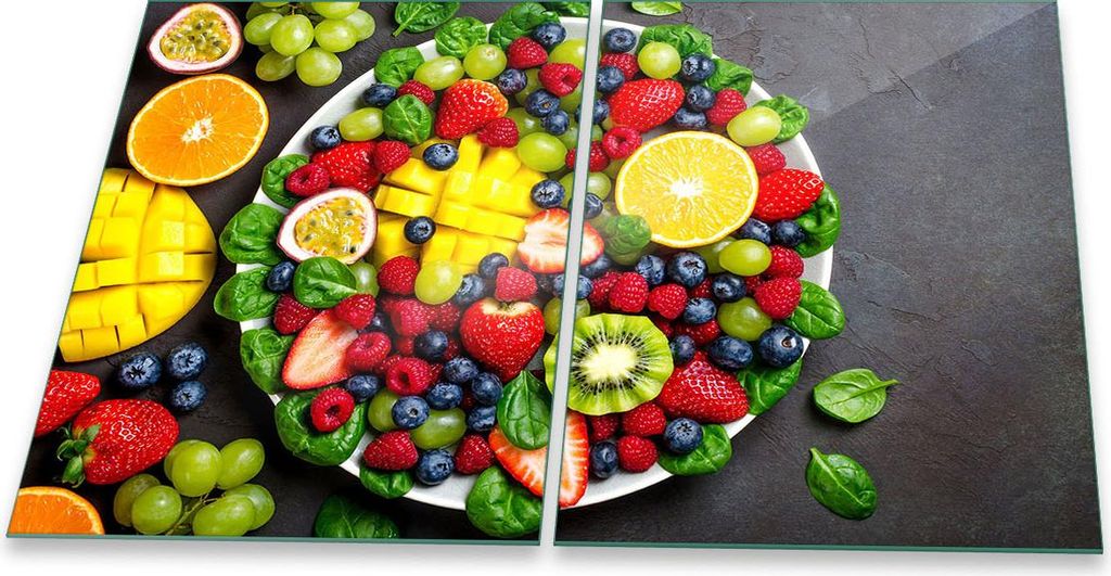 Herdabdeckplatte Glaskeramik 2-Teilig 2x40x52 Obst Bunt Abdeckung Spritzschutz Glas