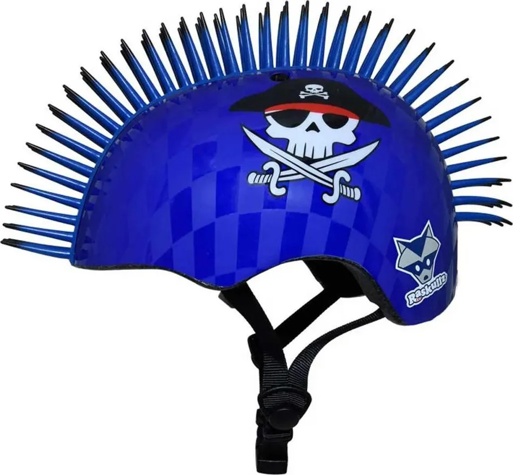Casque de Vélo Enfant Raskullz Mohawk Junior Bleu avec Crête et Pirate