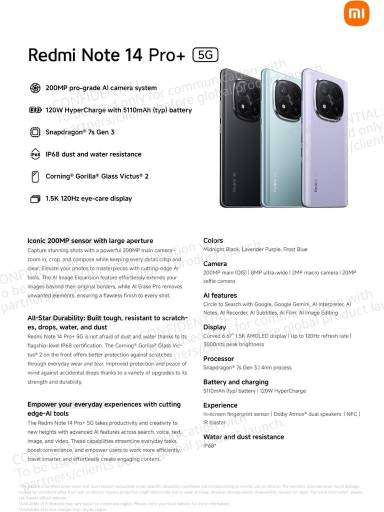 Xiaomi Redmi Note 14 Pro+ 5G Smartphone 12/512GB Obrázok produktu 