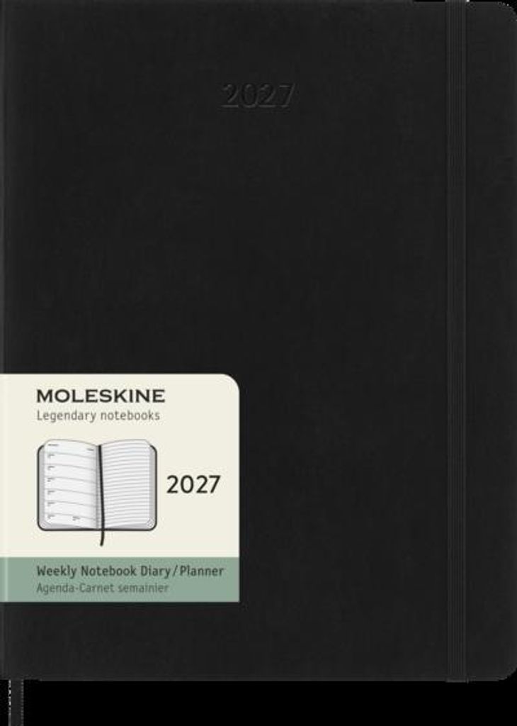 Moleskine 12 Monate Wochen Notizkalender 2027, XL, 1 Wo = 1 Seite, rechts linierte Seite, Weicher Einband, Schwarz