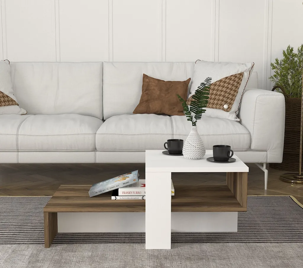 Table Basse Compacte Anti-Rayures Blanc Noyer pour Gagner de l'Espace