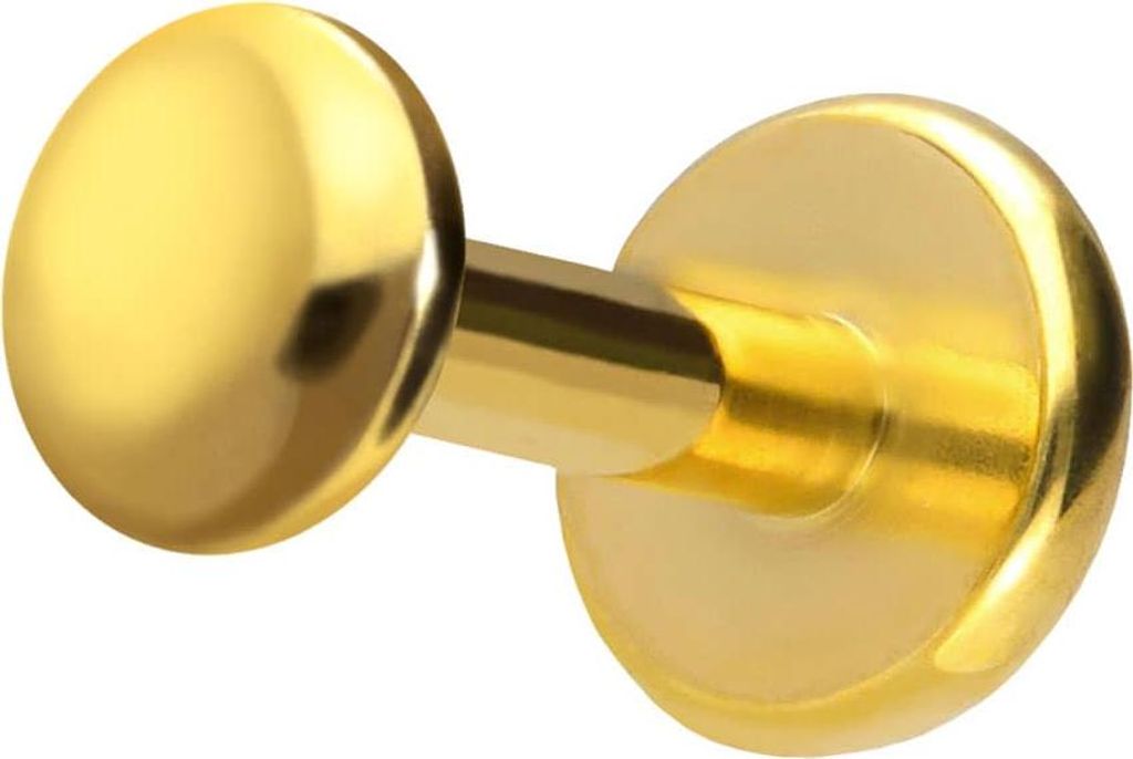 Ohrpiercing, Nasenpiercing Titan Labret mit Push Fit DISC Gold Stablänge: 6mm | Stabstärke: 1,2mm | Discgröße: 3mm