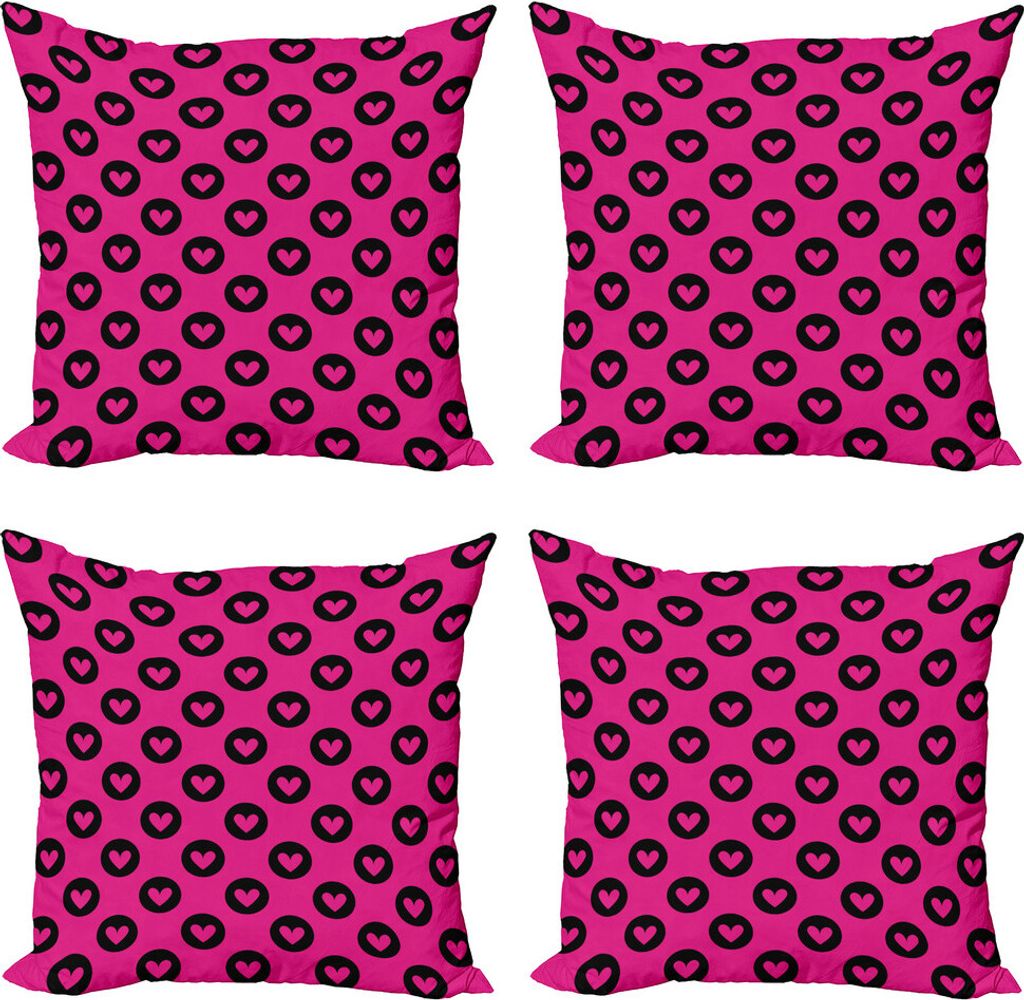 ABAKUHAUS Hot Pink Kissenbezug Set (4 Stück), Herz-große Schwarze Flecken, Moderner Doppelseitiger Digitaldruck, 45 cm x 45 cm, Magenta Schwarz