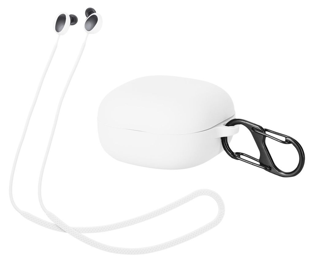 kwmobile 2in1 Set Hülle und Halteband kompatibel mit Samsung Galaxy Buds 2 Case - Kopfhörer Band Strap 80 cm - Weiß Weiß