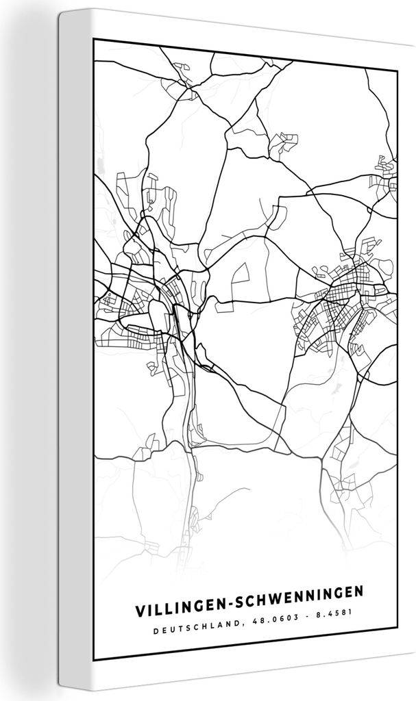 OneMillionCanvasses - Leinwandbilder - 90x140 cm, Karte - Villingen-Schwenningen - Karte - Stadtplan, Wandbilder Kunstdruck Wanddekoration - Foto...