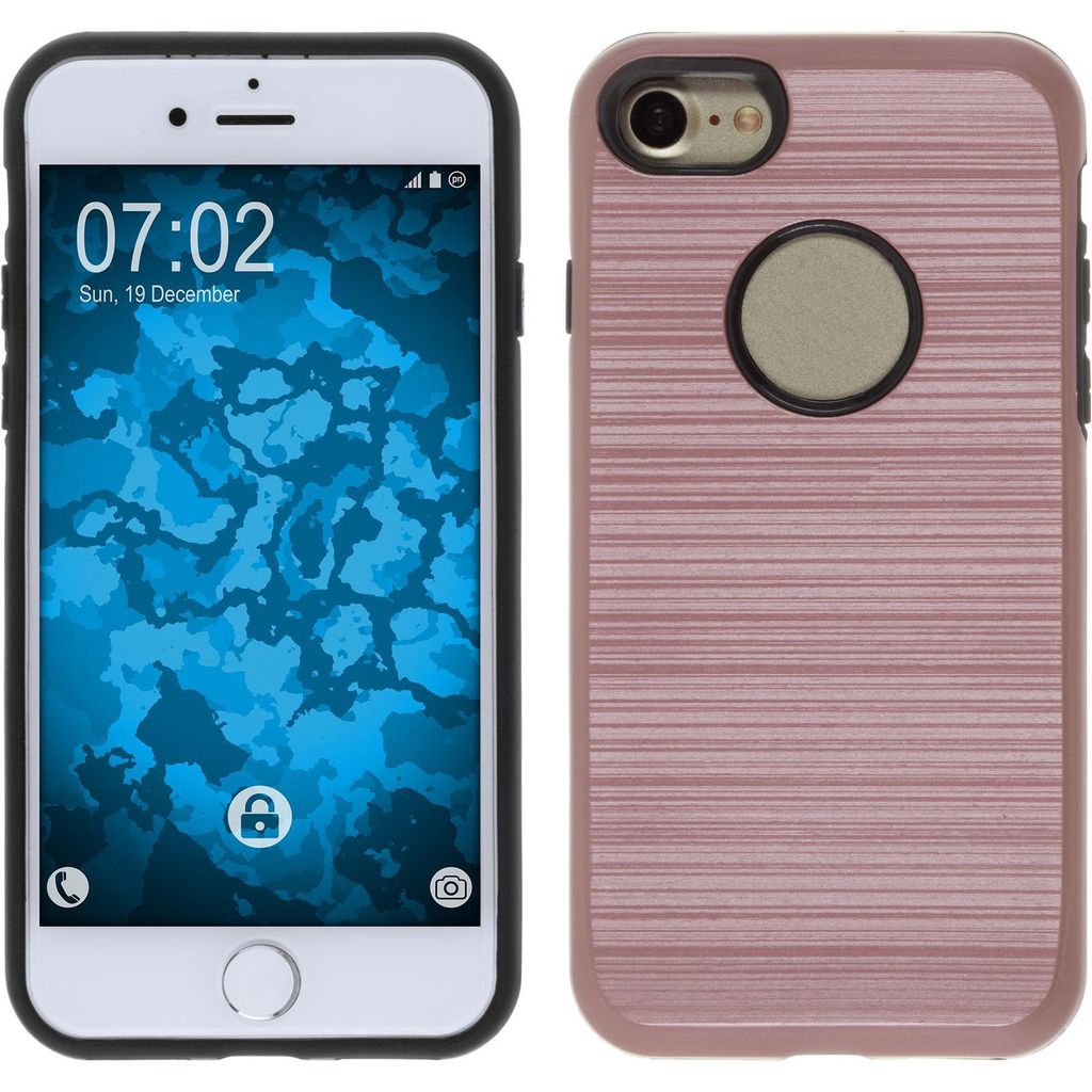 PhoneNatic Hybridhülle kompatibel mit Apple iPhone 7 / 8 / SE 2020 - brushed Case Roségold Cover Schutzhülle + 2 Schutzfolien