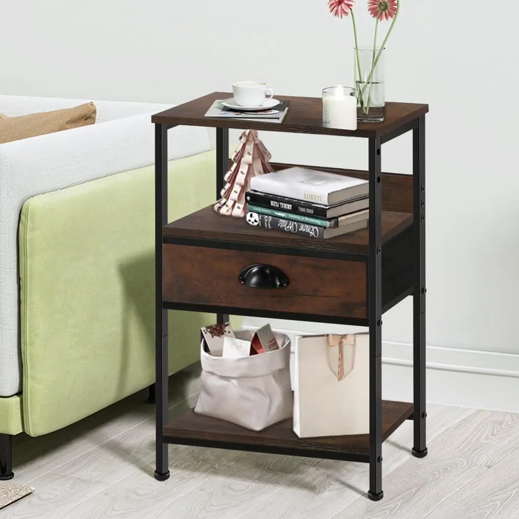 Petite table d'appoint industrielle avec rangement pour chambre adulte - 2