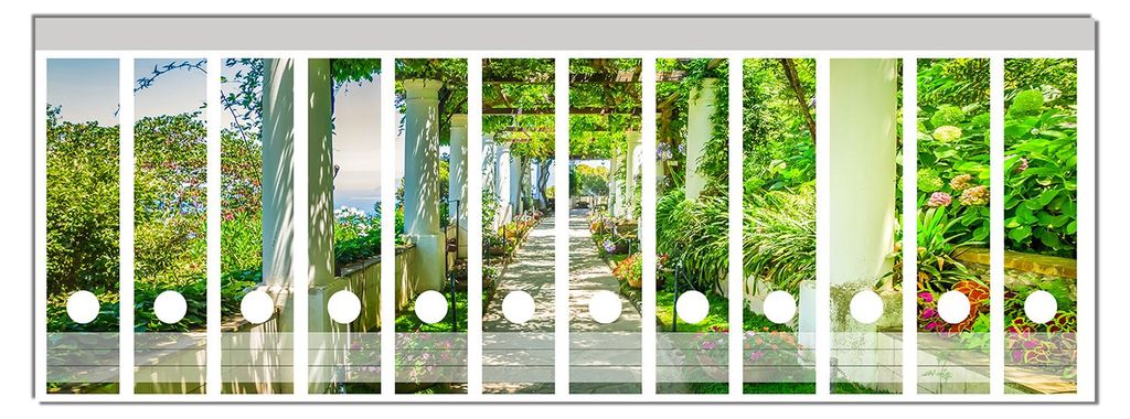 Wallario Ordnerrücken Sticker, selbstklebend für breite Ordner, 12 Stück, Motiv Blühende Pergola