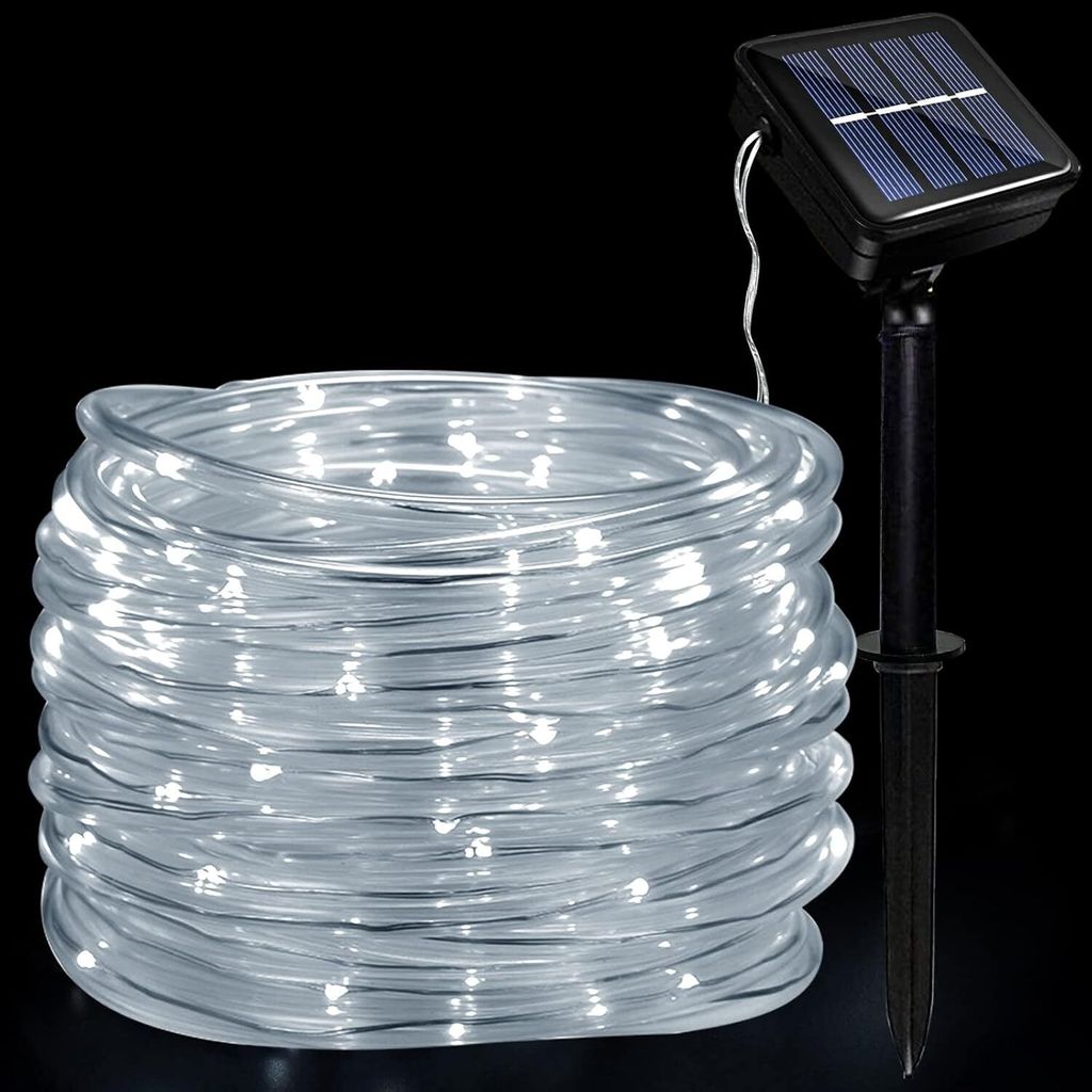 Outdoor Solar LED Lichtschlauch, IP65 Wasserdicht Solar Lichterkette Außen 12m 100LEDs Solar Deko Lichter mit 8 Beleuchtungsmodi für Garten Baum ...