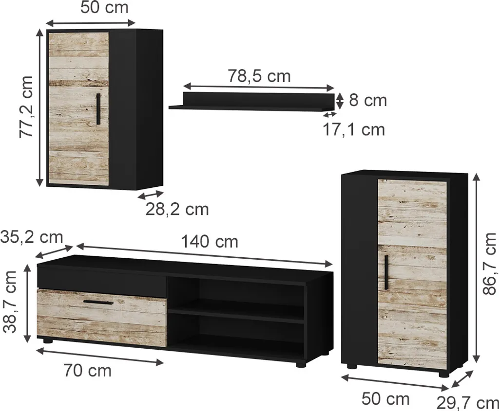 Ensemble salon Vicco Berno 4 pièces, design bicolore anthracite beige - 3