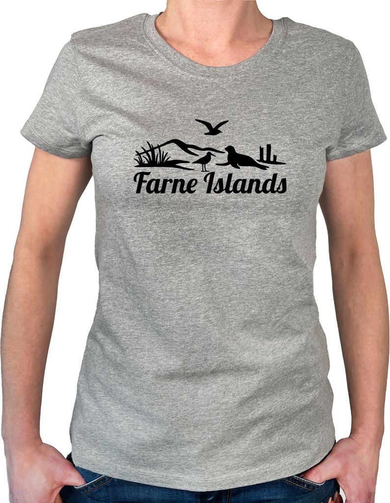Huuraa Damen T-Shirt Farne Islands Vereinigtes Königreich XXL Sport Grey Bio Baumwolle Fairtrade Damenshirt Geschenkidee