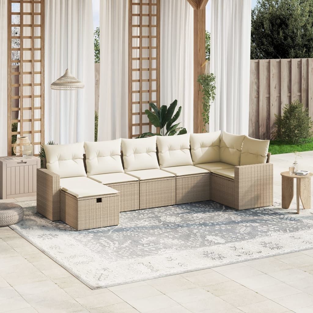 7-tlg. Garten-Sofagarnitur - mit Kissen Beige Poly Rattan - Gartenmöbelset 3263504