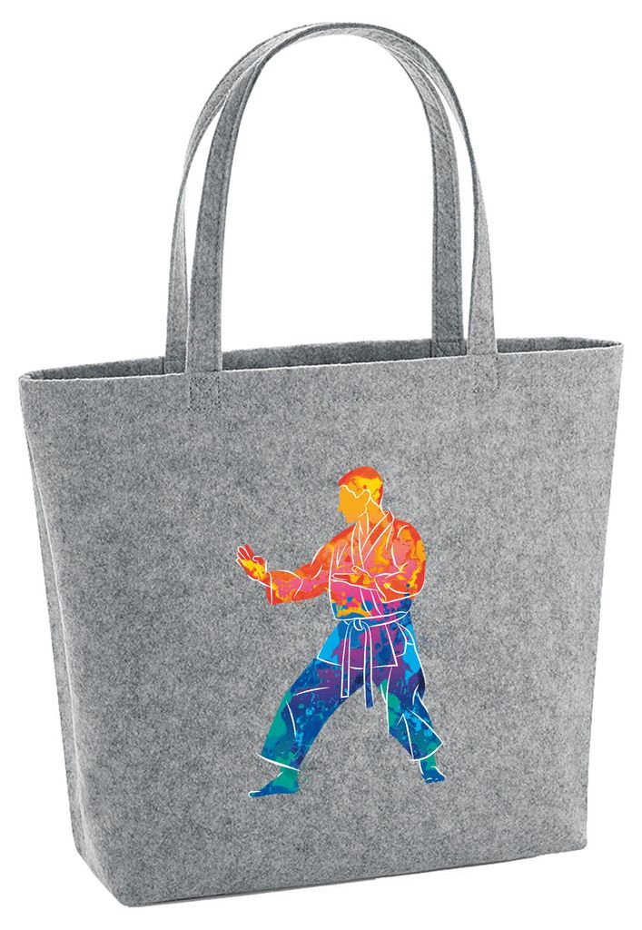 Huuraa Filzshopper Karate bunte Silhouette 22 Liter Grey Melange Filztasche Geschenkidee