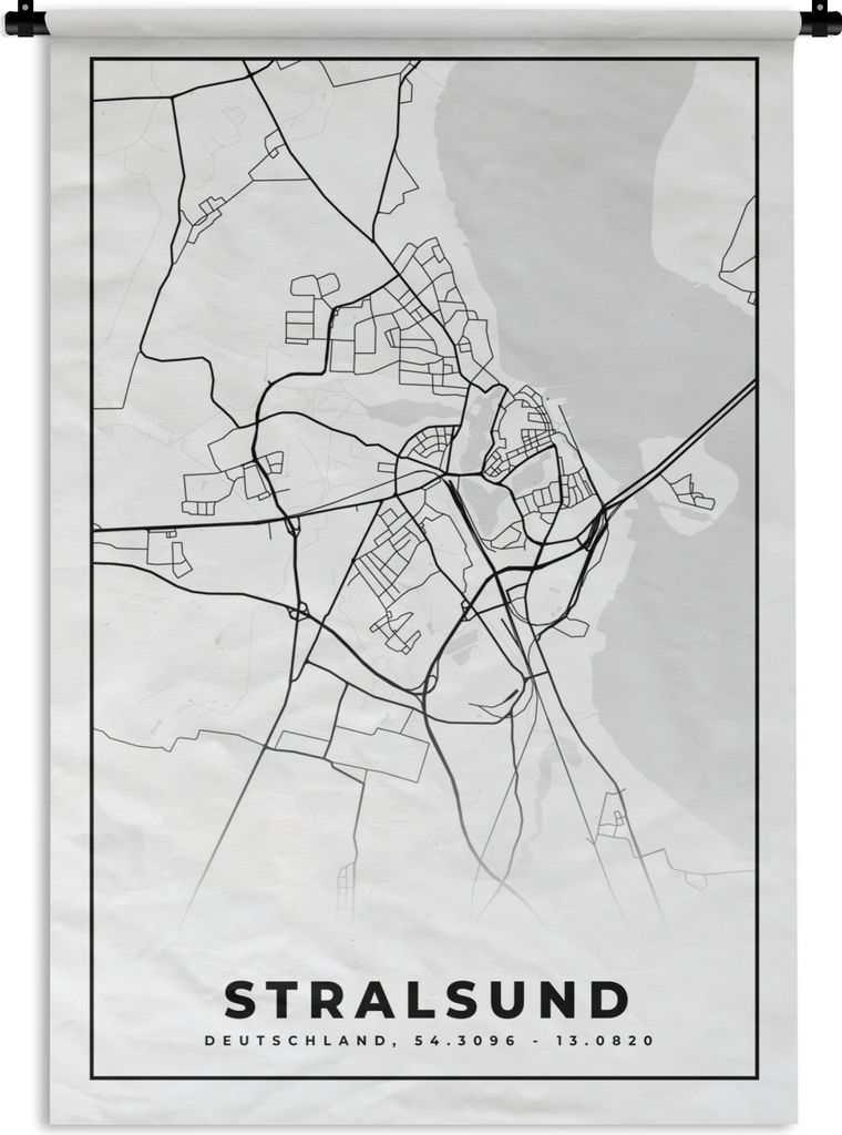 MuchoWow Wandteppich Wandbehang Karte - Stralsund - Karte - Stadtplan 90x135 cm Tapisserie Dekoration Wandtuch - Baumwolle - Wandskulptur