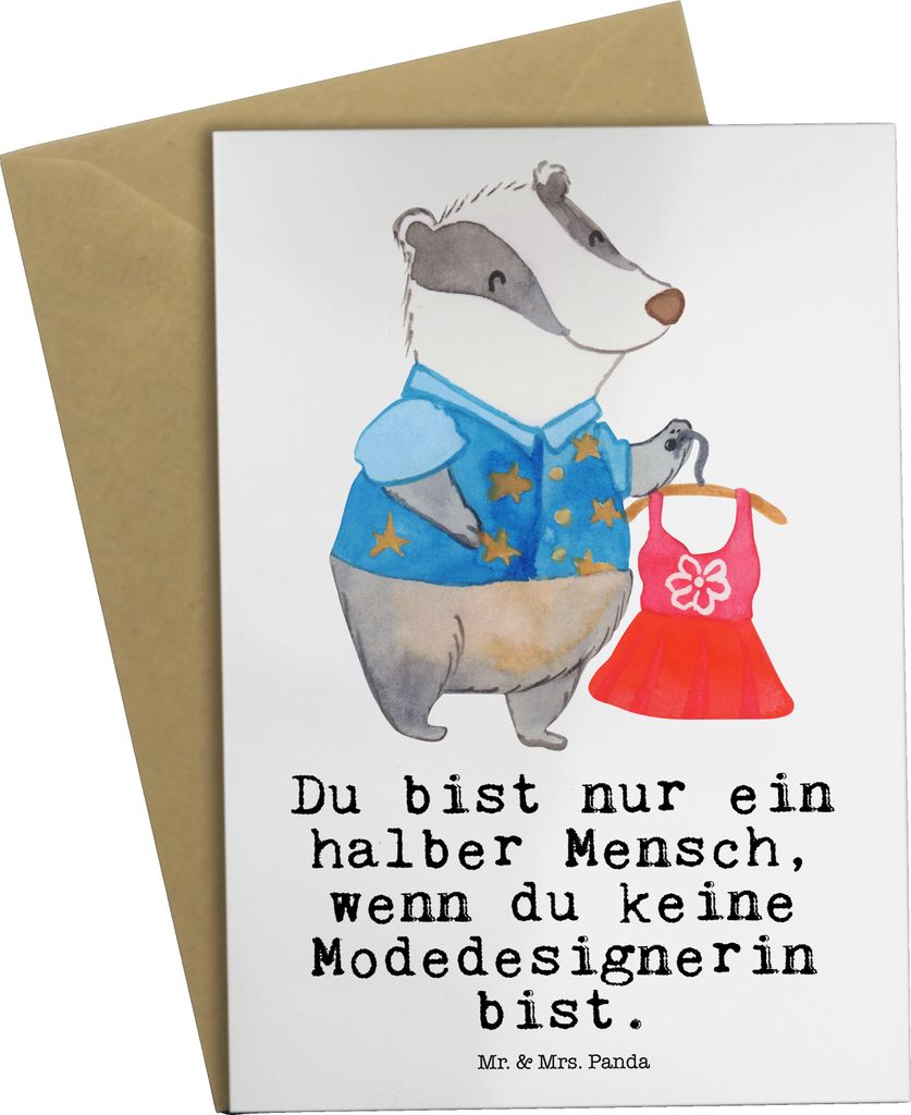Mr. & Mrs. Panda Grußkarte Modedesignerin Herz - Weiß - Geschenk, weihnachtskarten, Spruch, Fashion Designerin, einladungskarten, Witzig, Lustig,...