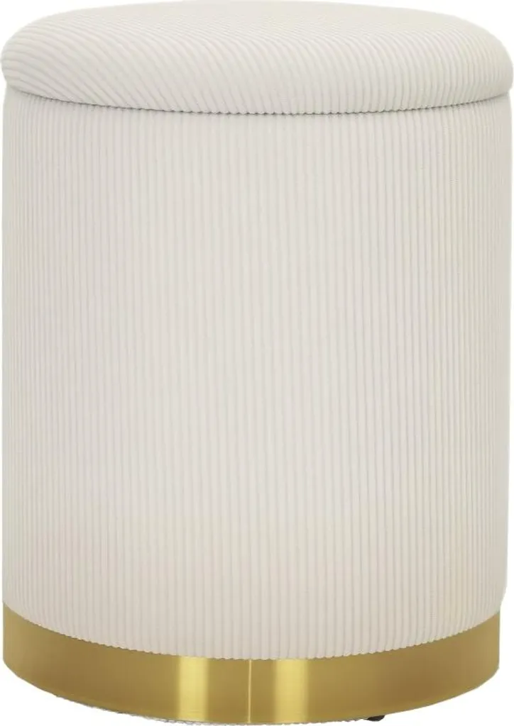 Fortuna Lai Pouf de Rangement avec Couvercle et Socle en Acier Blanc